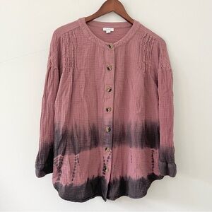 Pure Jill Gauzy Cotton Tie Dye Button Down Blouse Pink Purple Seersucker Feel SP